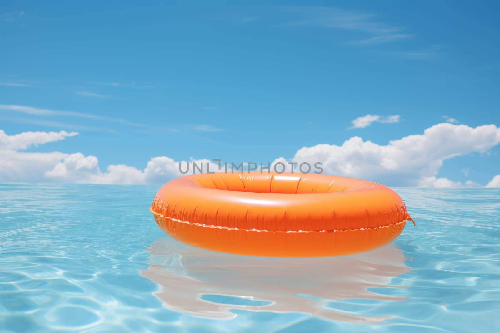 Vivid colored abstract photo ring floating in a refreshing blue sea. Generative AI.