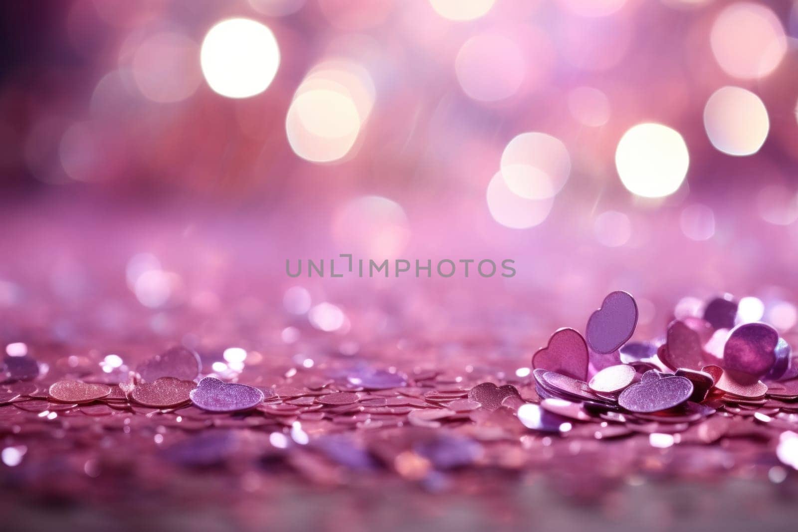 Valentines Shiny Pink Glitter Background With Defocused Abstract Lights. Generative AI by golfmerrymaker