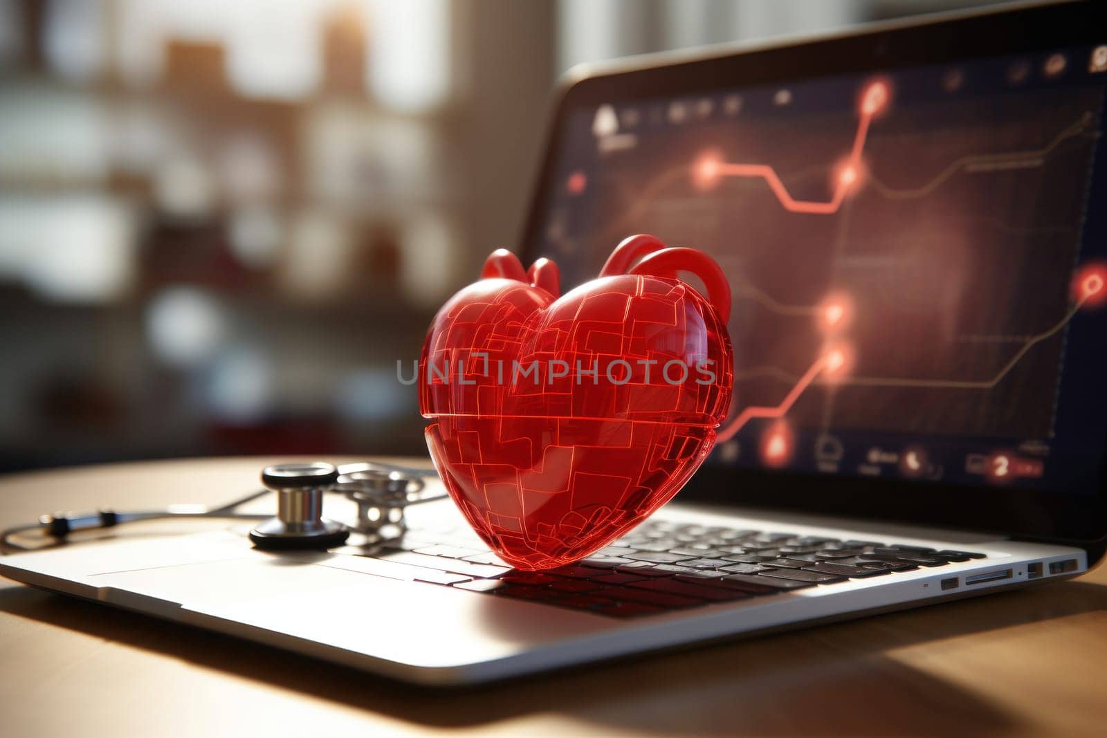 Close-up image of displaying an icon of a heart, representing cardiology. Generative AI.