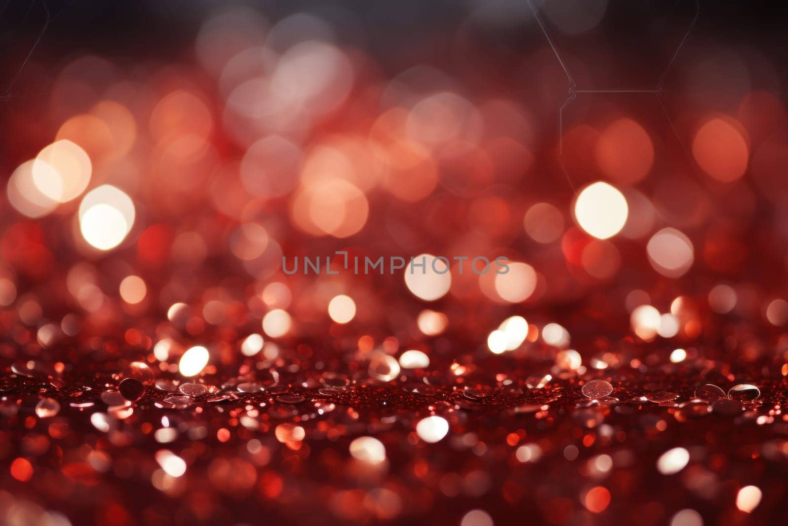 Valentines Shiny Red Glitter Background With Defocused Abstract Lights. Generative AI by golfmerrymaker