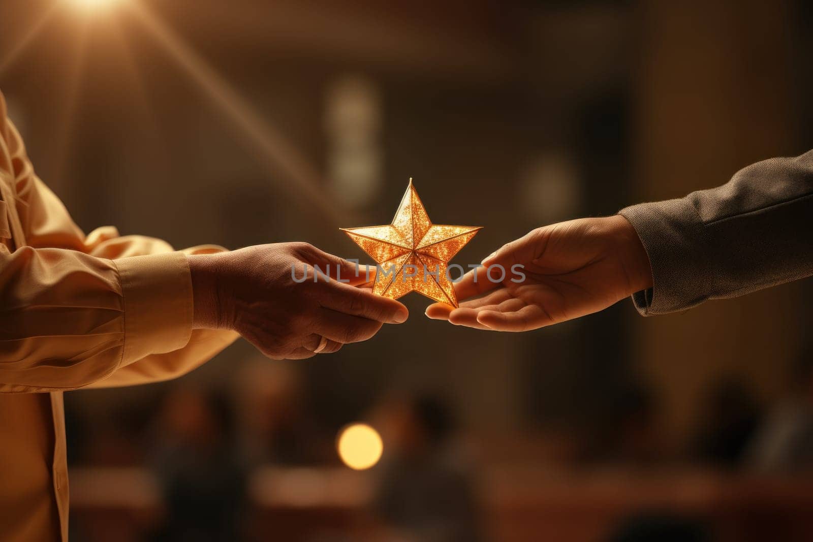 Gold star symbolizing positive reinforcement and recognition for exceptional effort. Generative AI.
