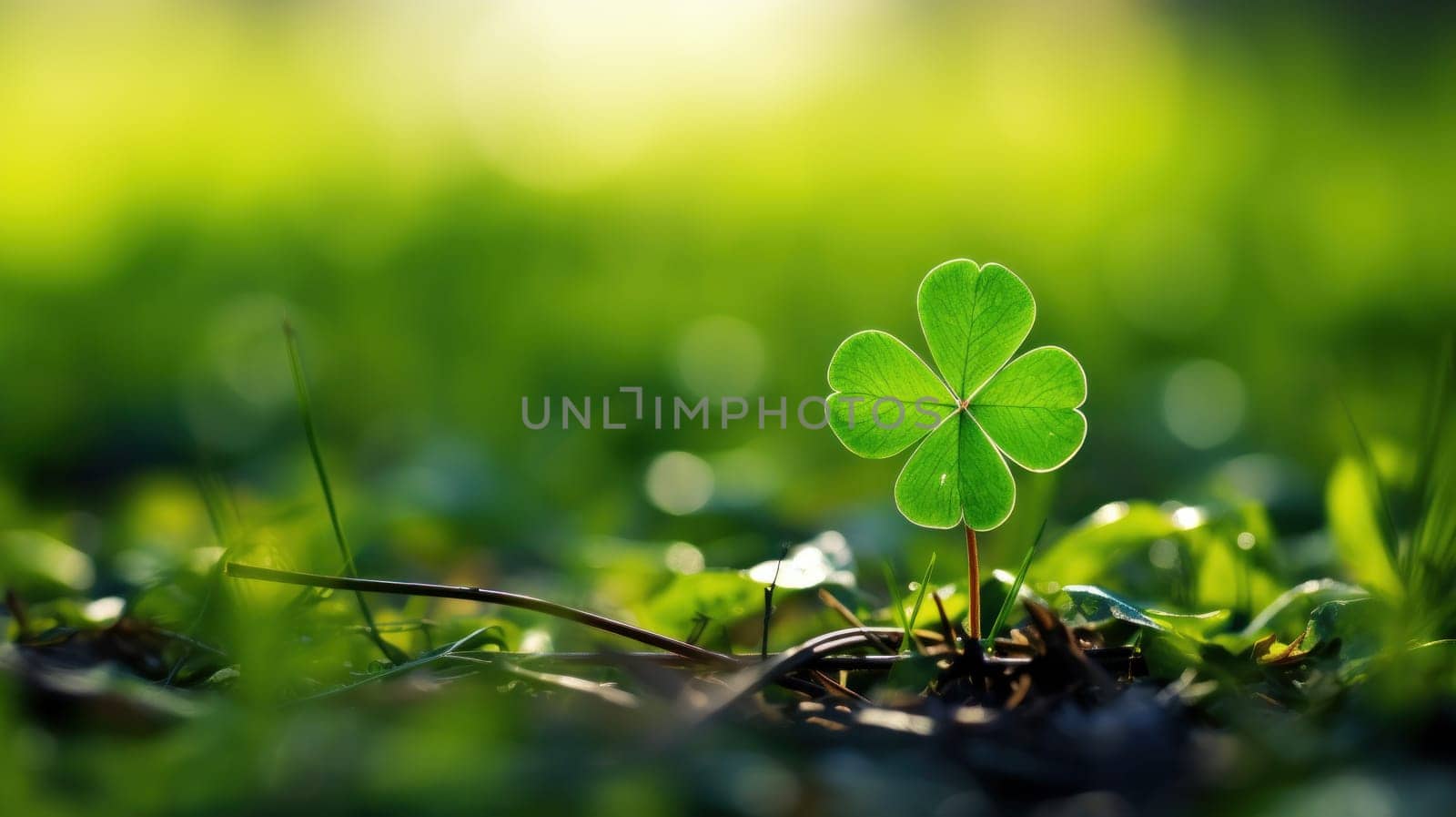 Green shamrock with three leaves on the background. Generative AI.