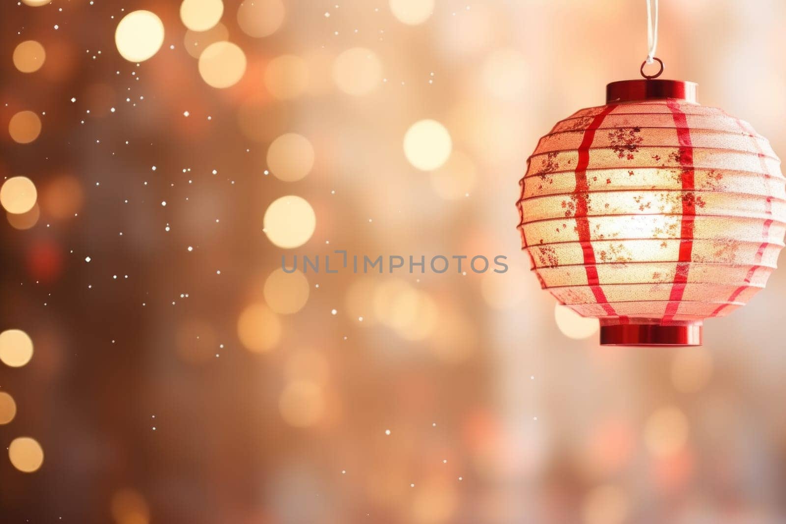 Chinese New Year photo realistic Lantern on glitter gold paper Background. Generative AI.