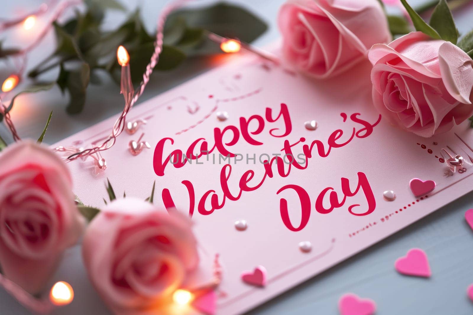 Happy valentine's day event card that say happy valentine's day cute and pink style. Generative AI.