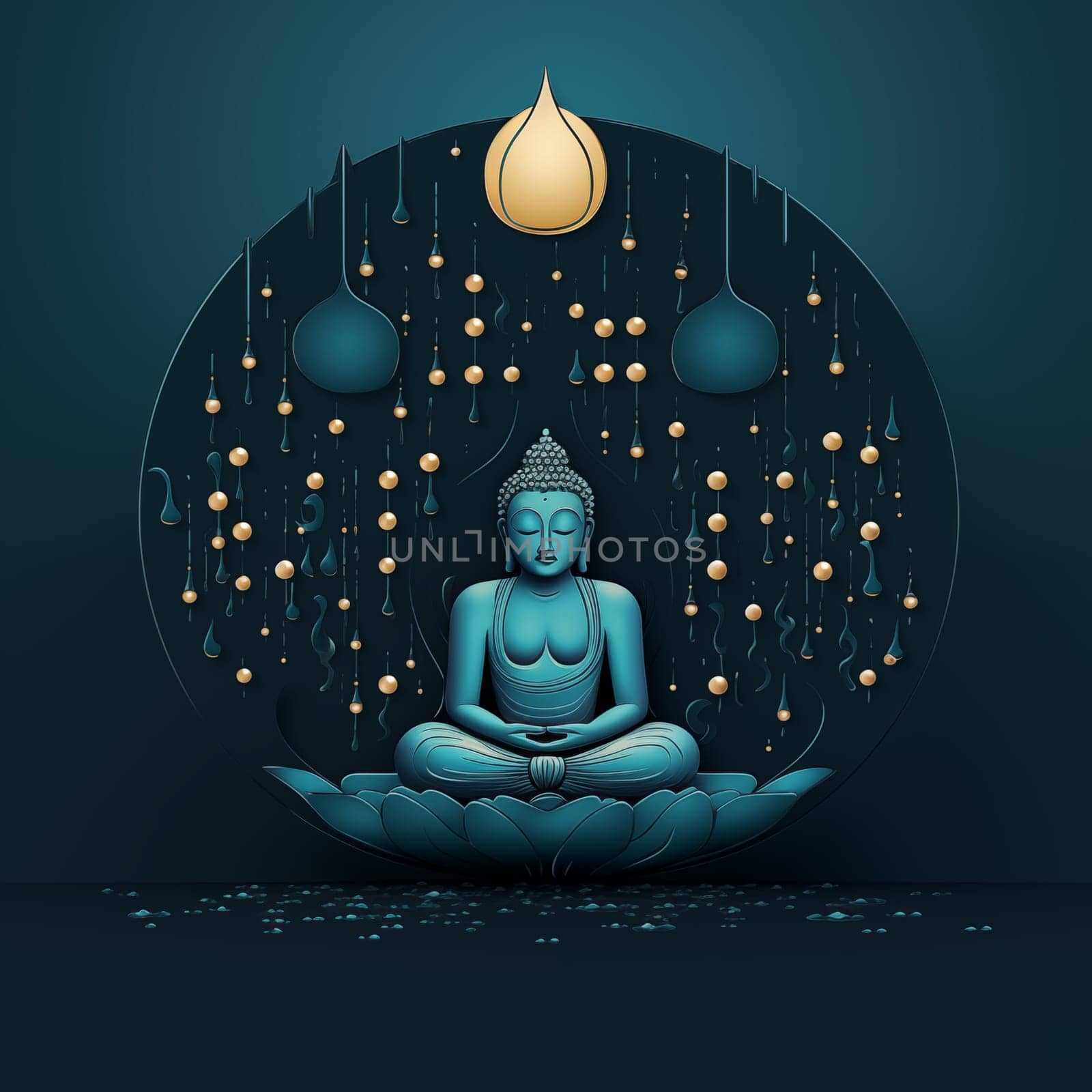 statue of buddha on dark background. Can used for greeting card, banner of traditional holiday.