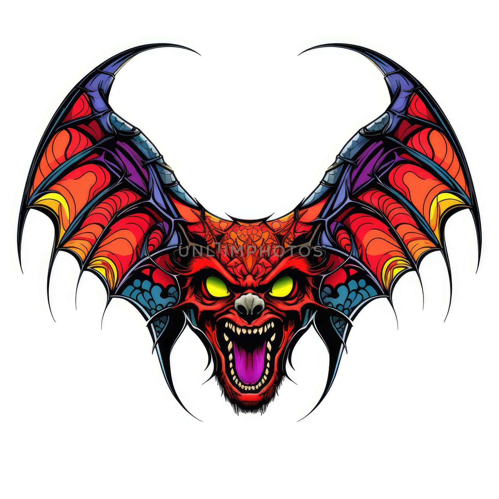 An ominous bat with wings spread. Surrealistic image of a flying vampire monster. Template for poster, t-shirt, sticker, etc.