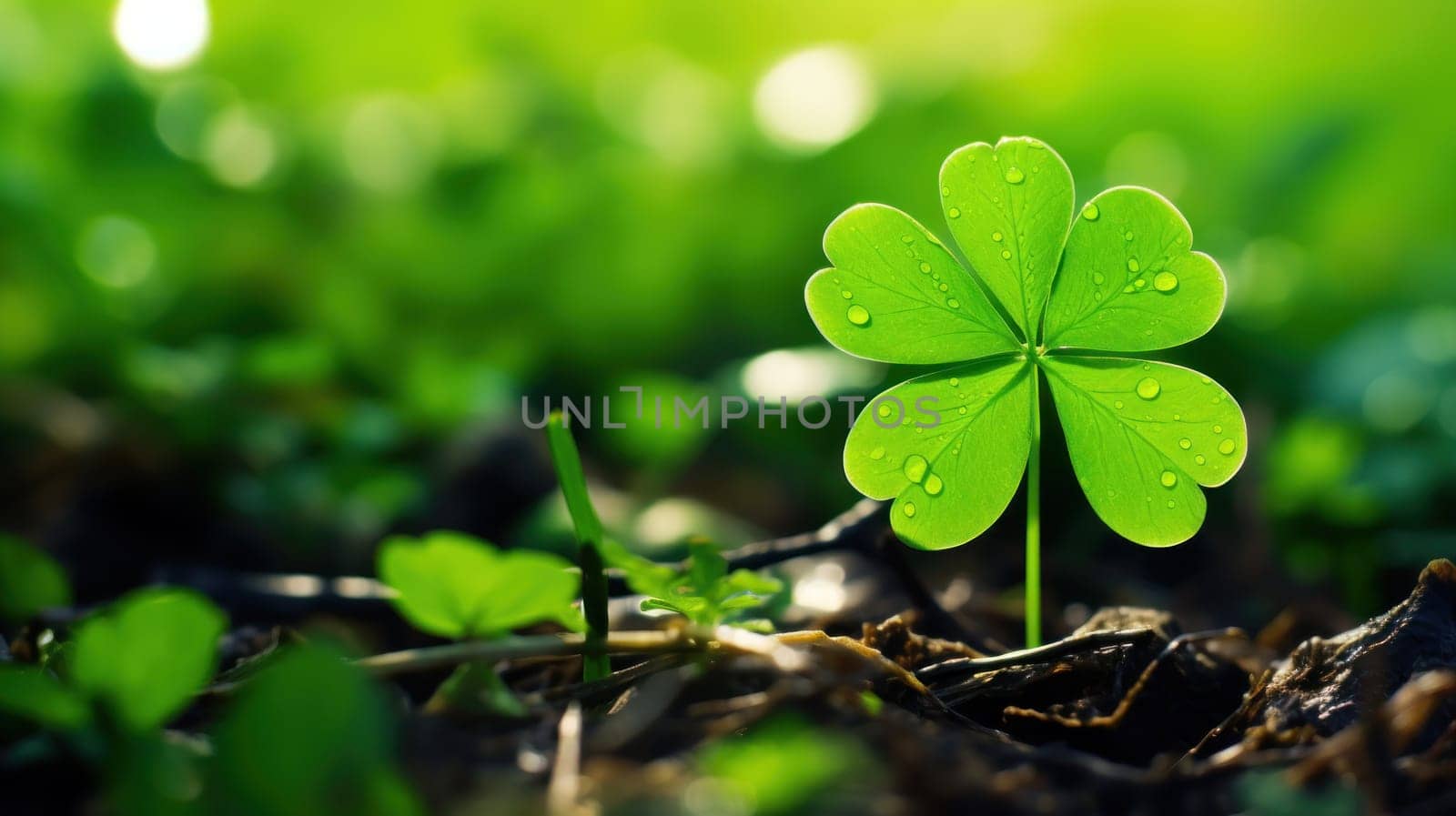 Green shamrock with three leaves on the background. Generative AI.