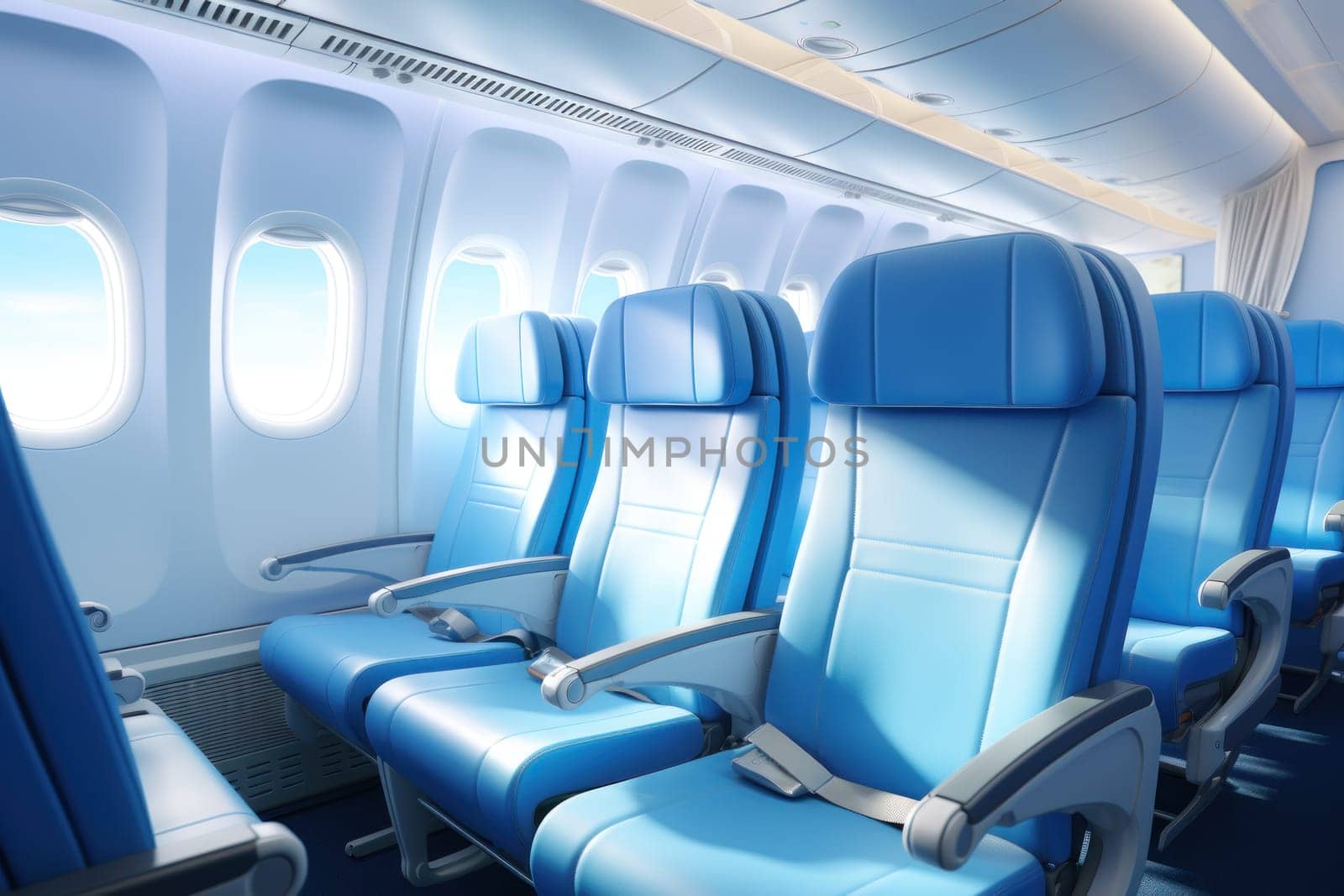 Modern Airplane Cabin Interior. Generative AI by golfmerrymaker