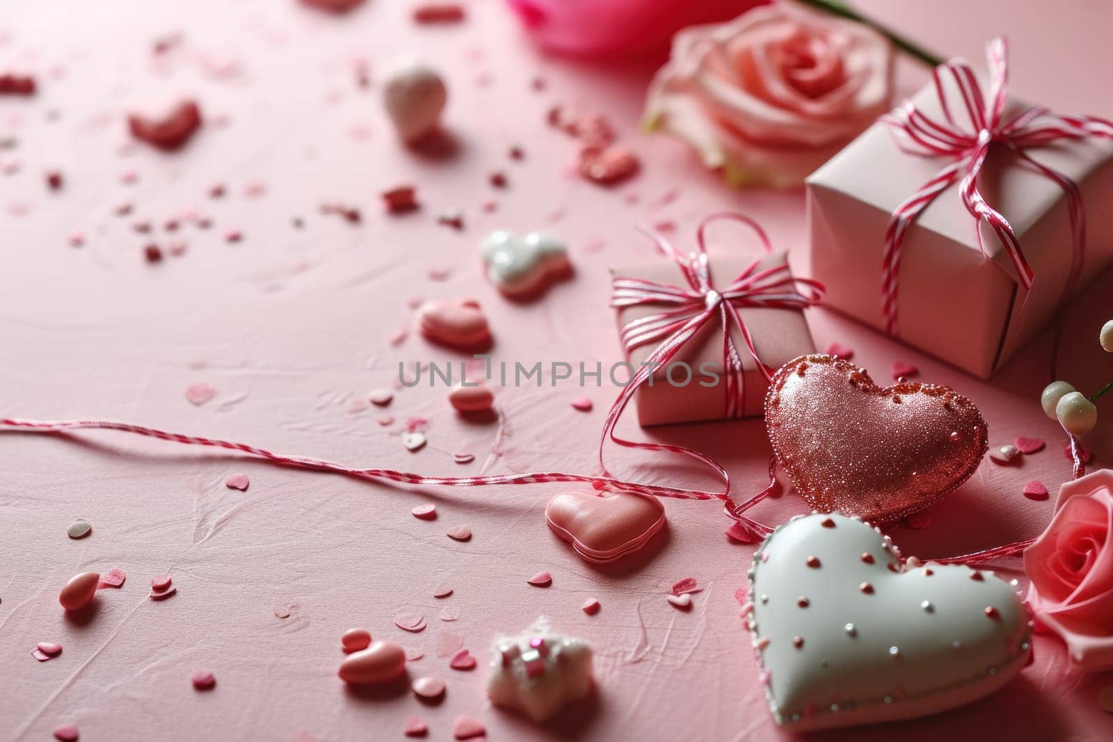 Valentine's day event card cute and pink style, copy space for text. Generative AI by golfmerrymaker