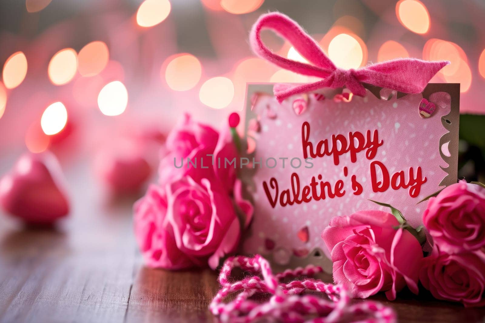 Happy valentine's day event card that say "happy valentine's day" cute and pink style. Generative AI by golfmerrymaker