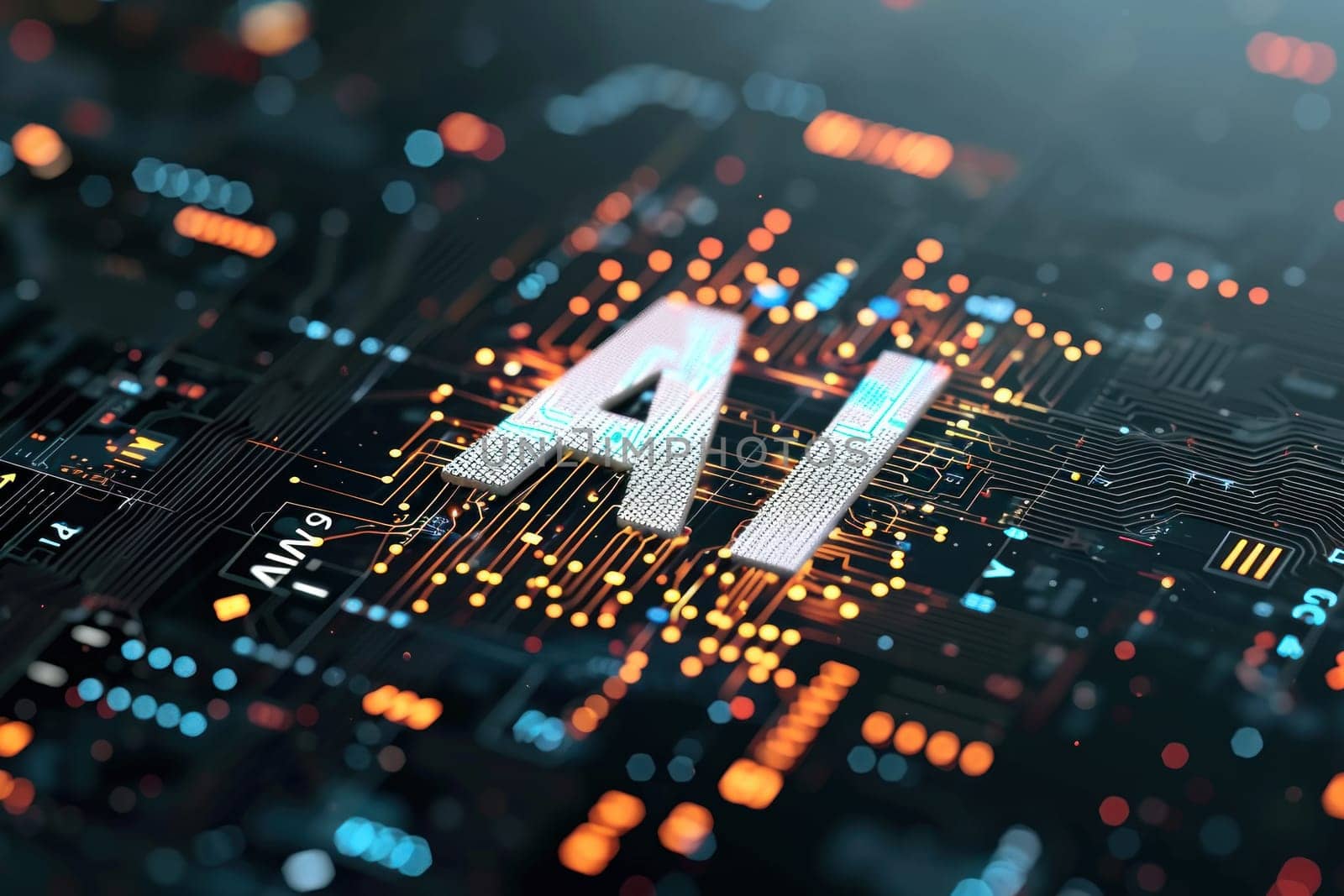 AI Circuit board Artificial Intelligence concept. Generative AI.