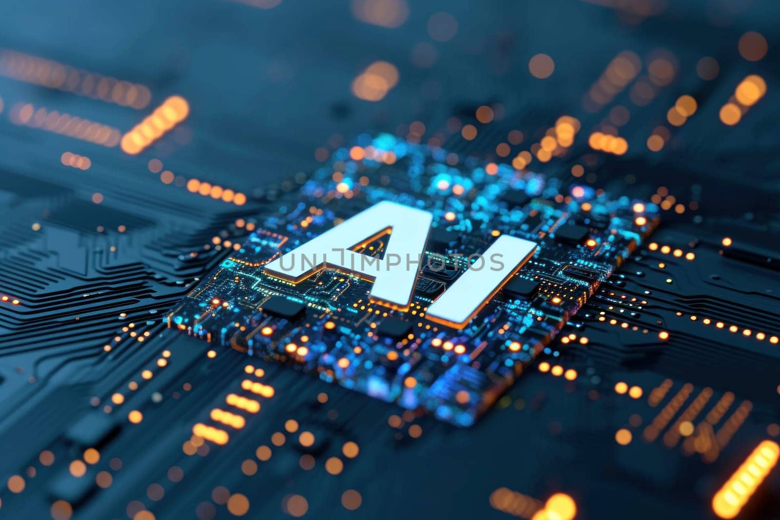 AI Circuit board Artificial Intelligence concept. Generative AI.