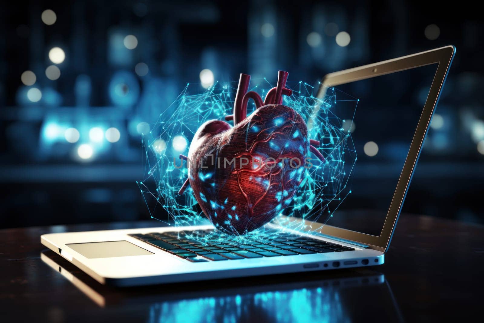 Close-up image of displaying an icon of a heart, representing cardiology. Generative AI.