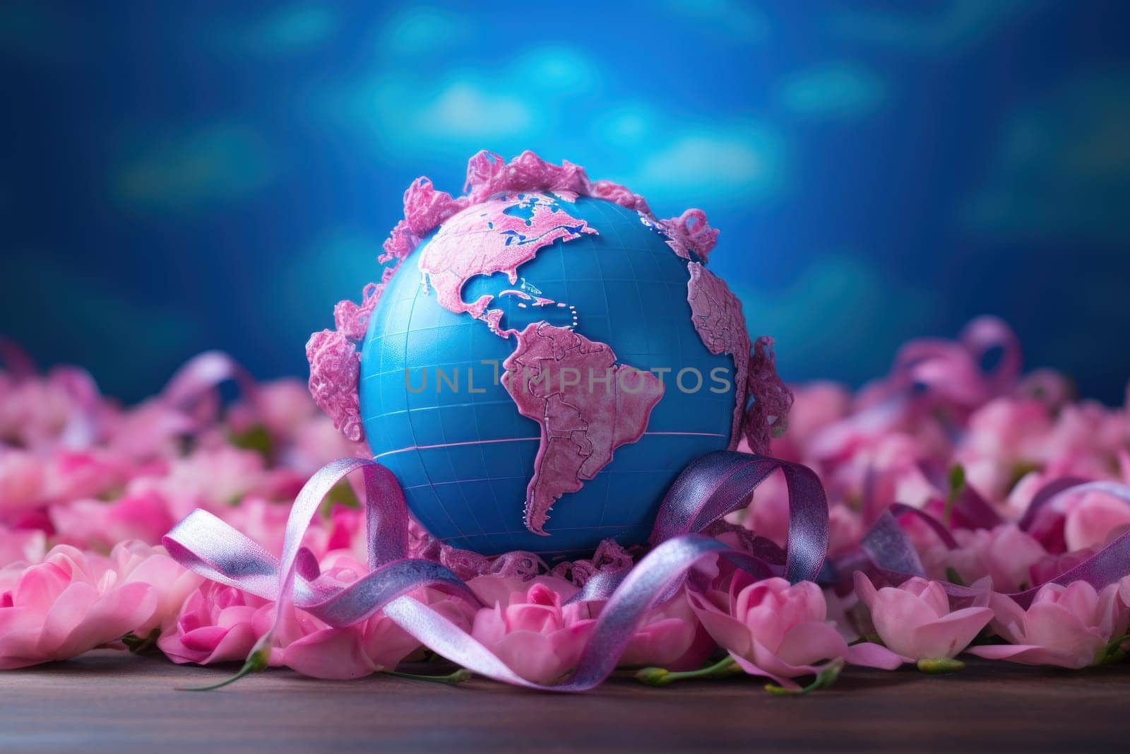 World Cancer Day banner with a colorful ribbon intertwined with symbols of strength. Generative AI.