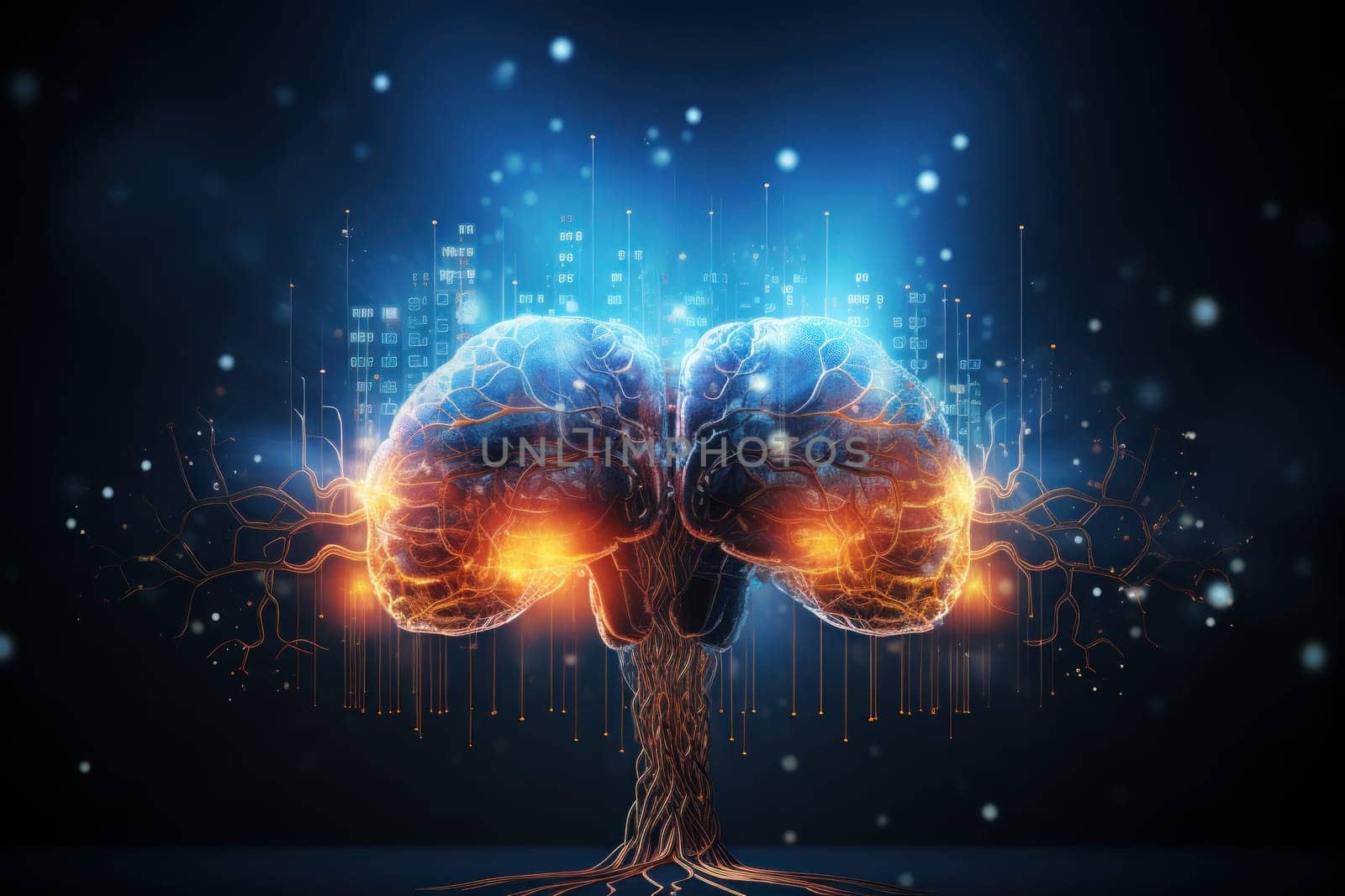 Concept Brain combined or merged technology Artificial Intelligence. Generative AI.