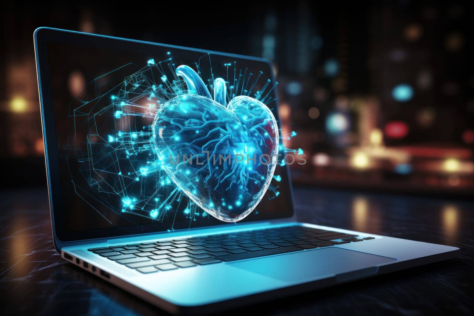 Close-up image of displaying an icon of a heart, representing cardiology. Generative AI.
