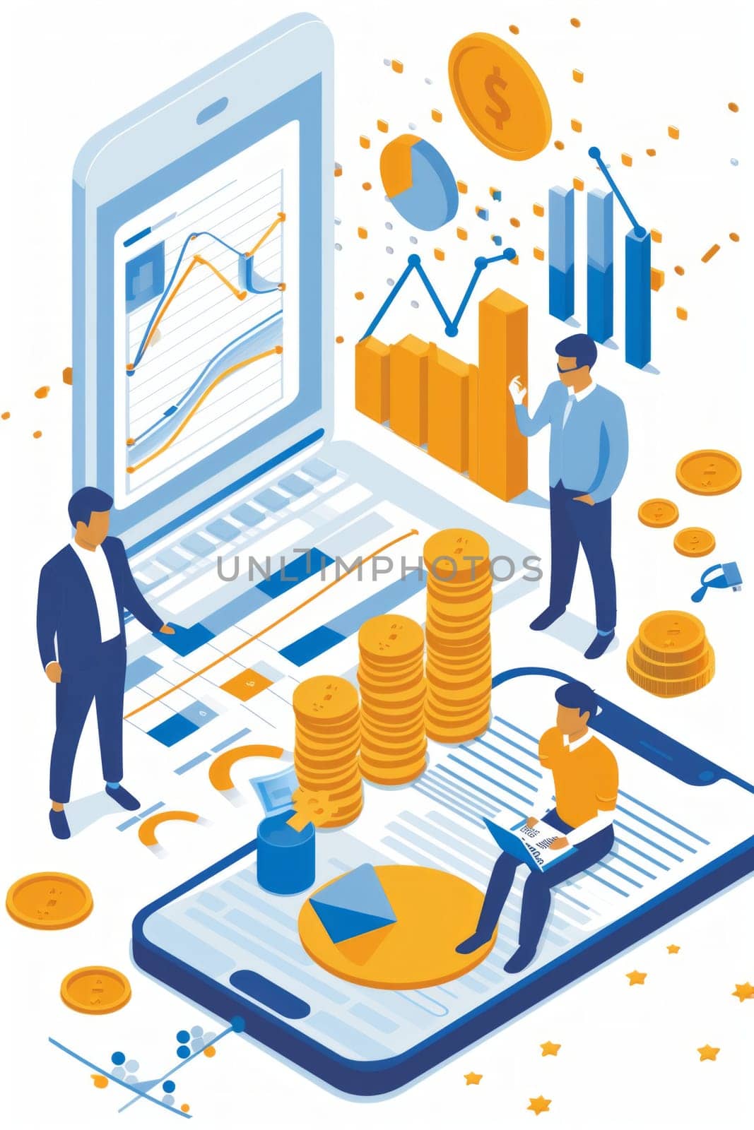 Illustration representing digital transformation for small businesses and process simplification for cost reduction.