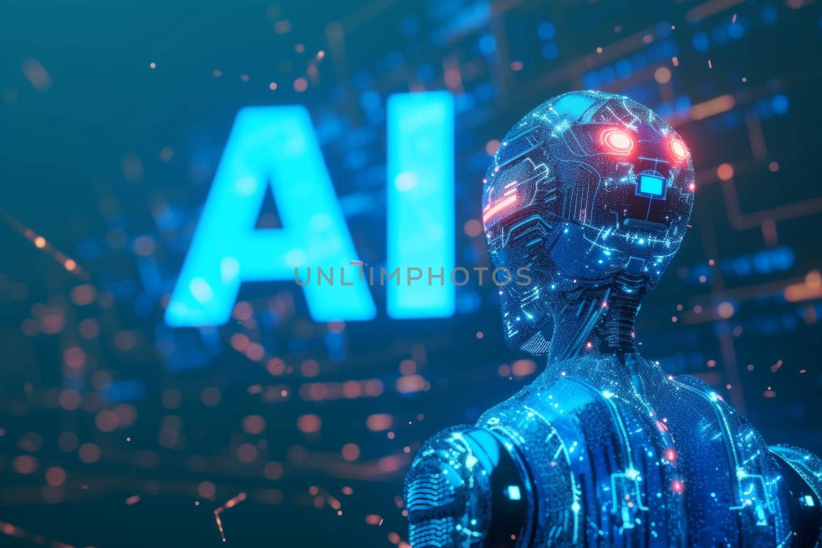 Transhumanism , artificial intelligence and machine learning concept.