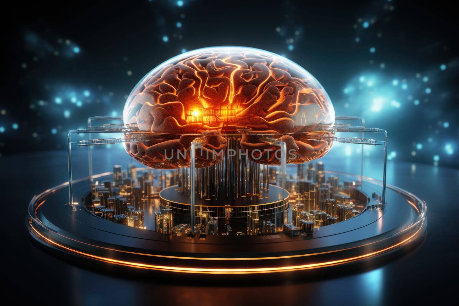 Concept Brain combined or merged technology Artificial Intelligence. Generative AI.