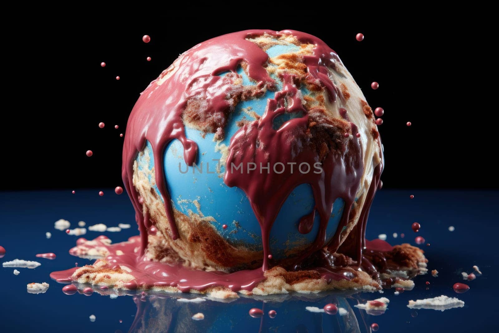 Global Warming Concept, Planet earth represented by an melting ice cream. Generative AI.