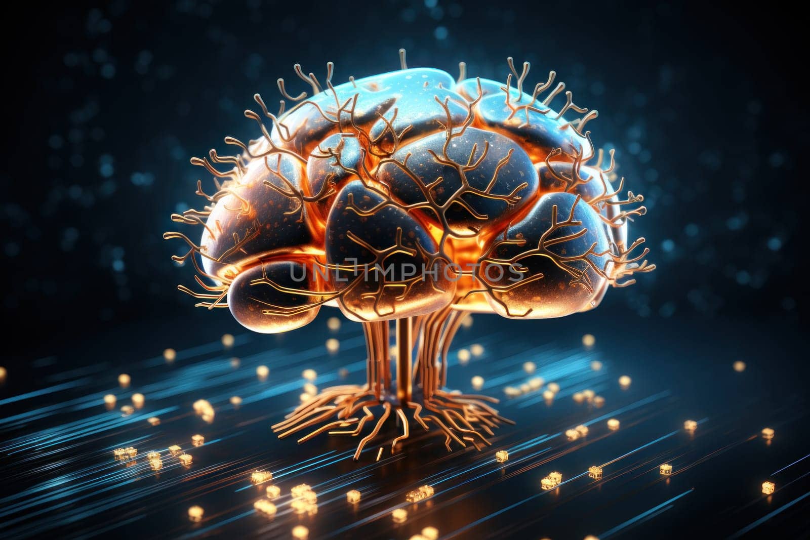 Concept Brain combined or merged technology Artificial Intelligence. Generative AI.