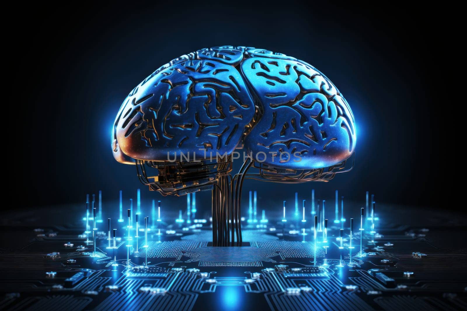 Concept Brain combined or merged technology Artificial Intelligence. Generative AI.