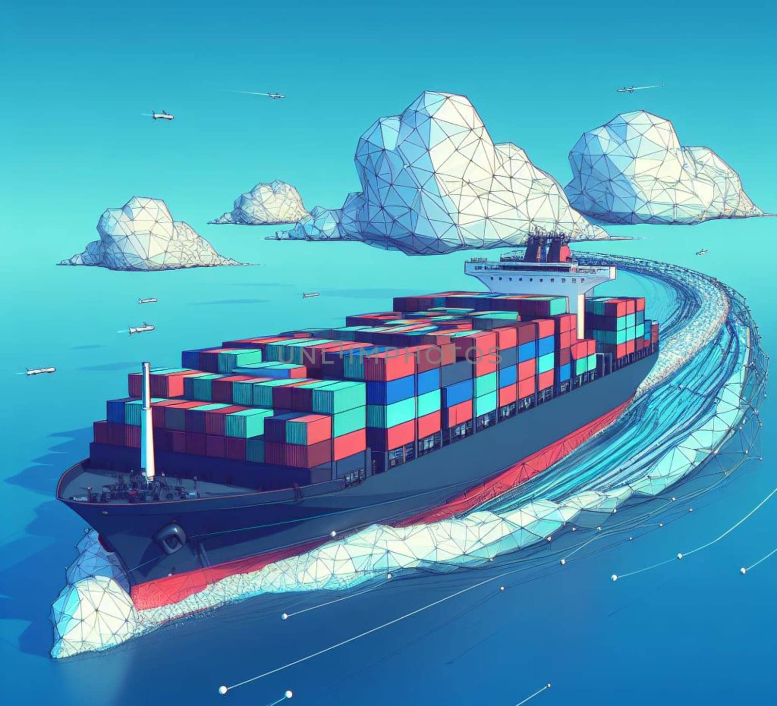 stack Container carho ship Canal Port Freight Sea computer aid service logistics transport ai generated by verbano