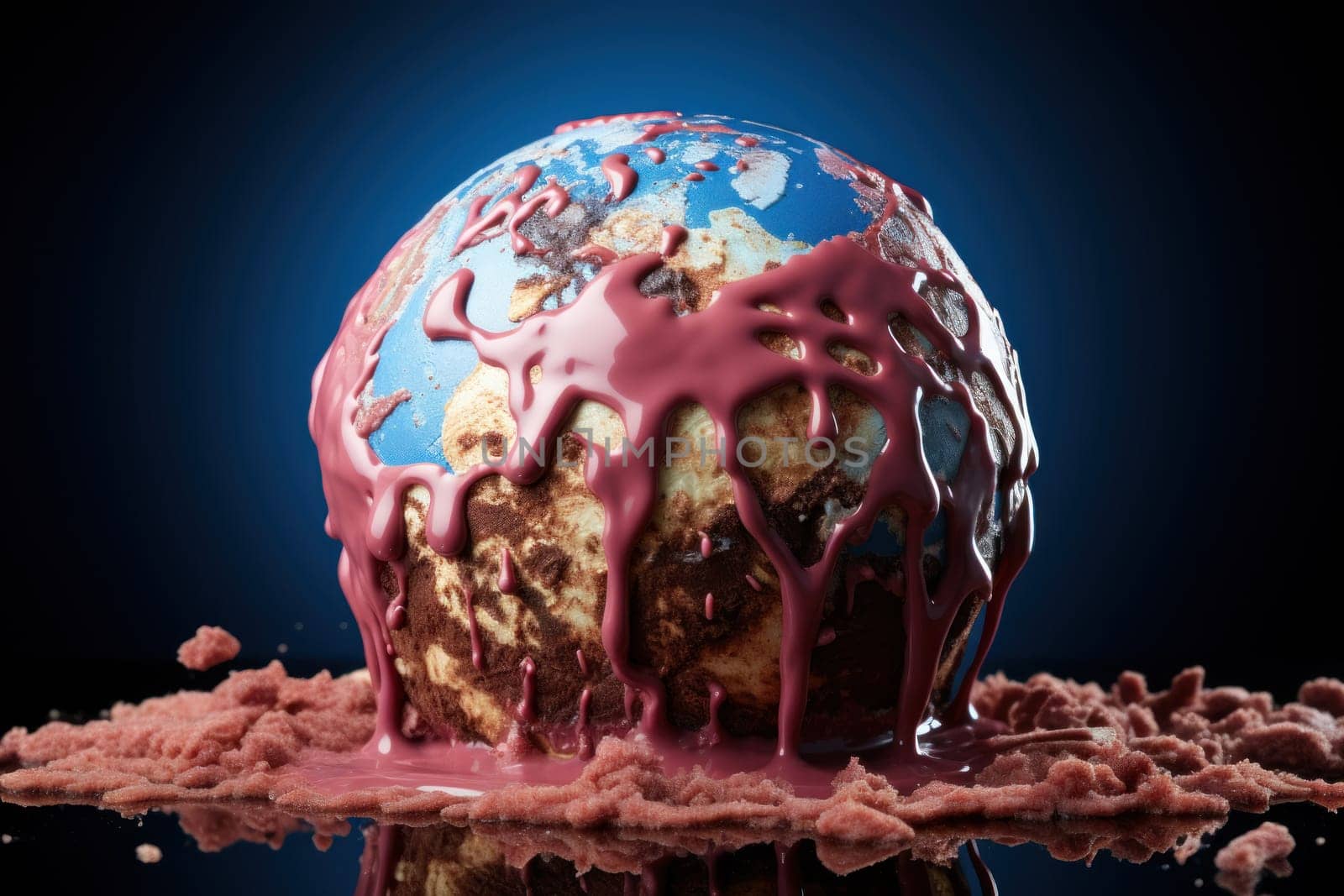 Global Warming Concept, Planet earth represented by an melting ice cream. Generative AI.