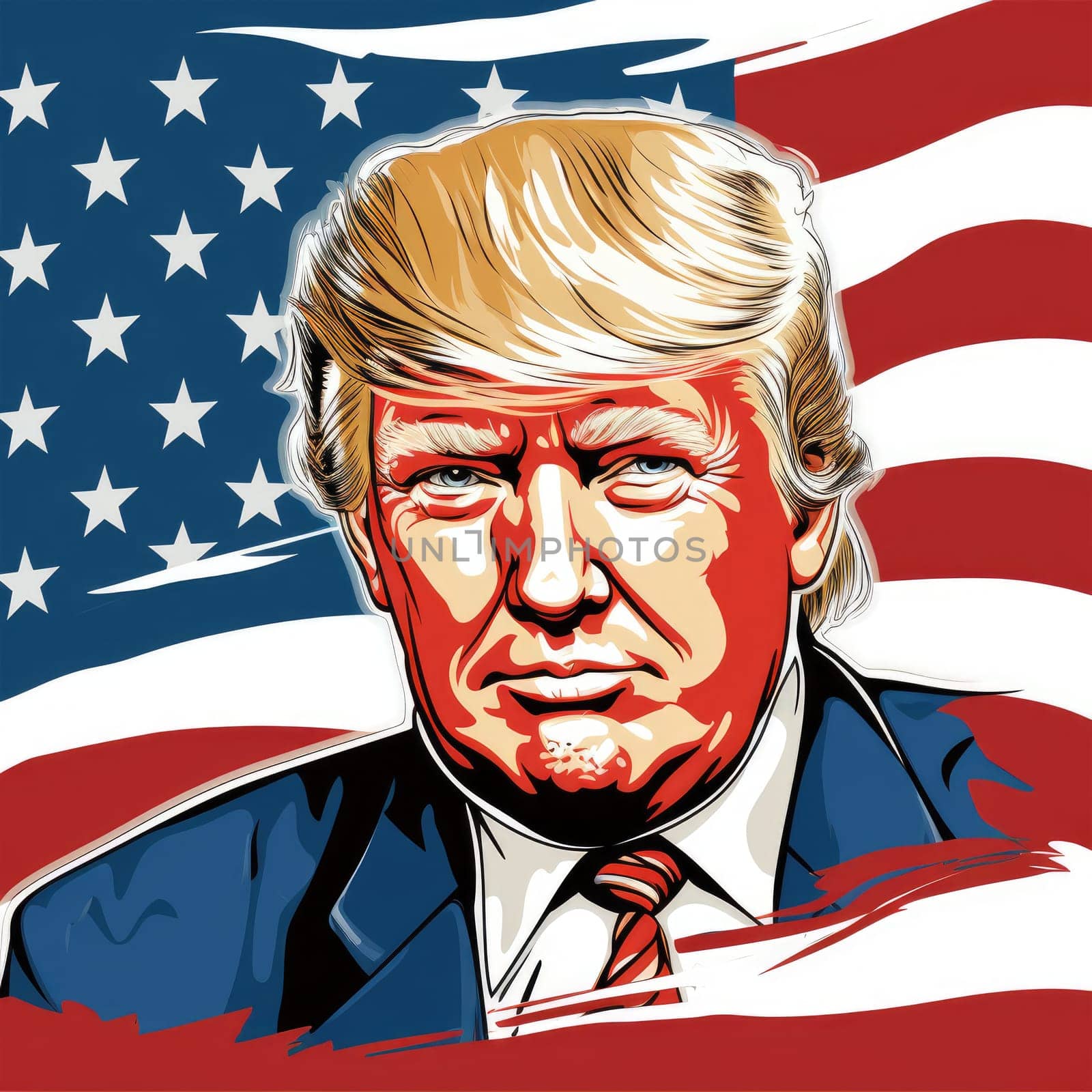 Donald Trump Standing in front of the U.S Flag.