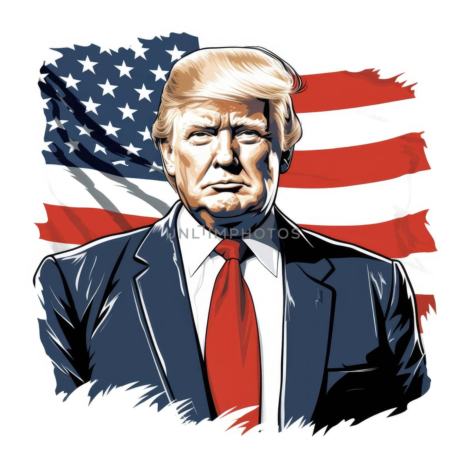Donald Trump Standing in front of the U.S Flag.