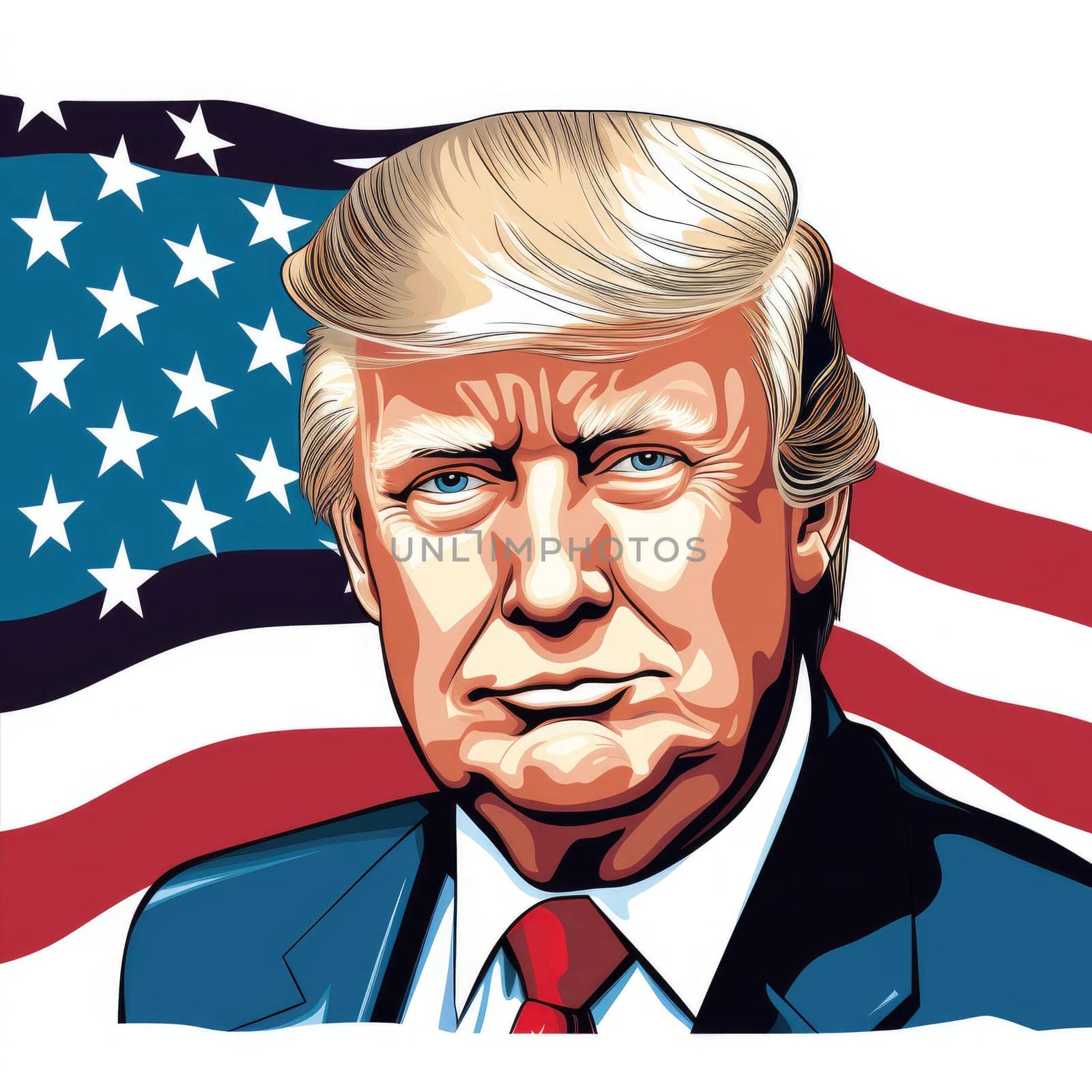 Donald Trump Standing in front of the U.S Flag.