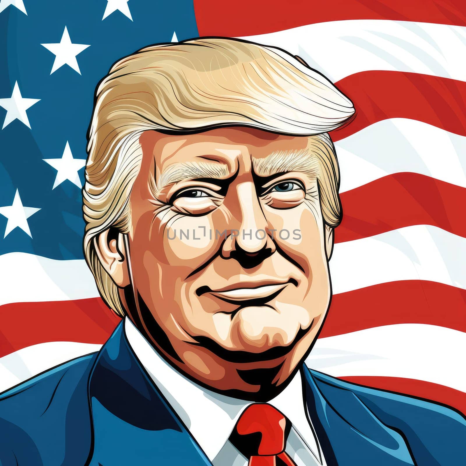 Donald Trump Standing in front of the U.S Flag.