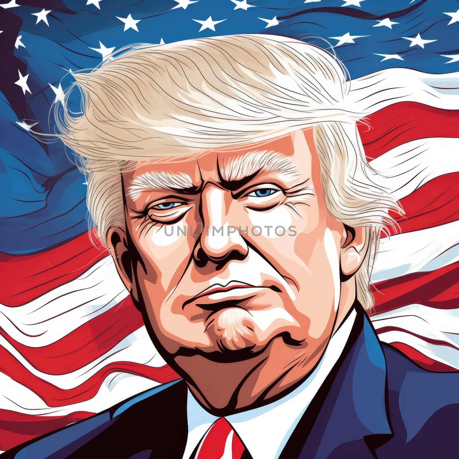Donald Trump Standing in front of the U.S Flag.
