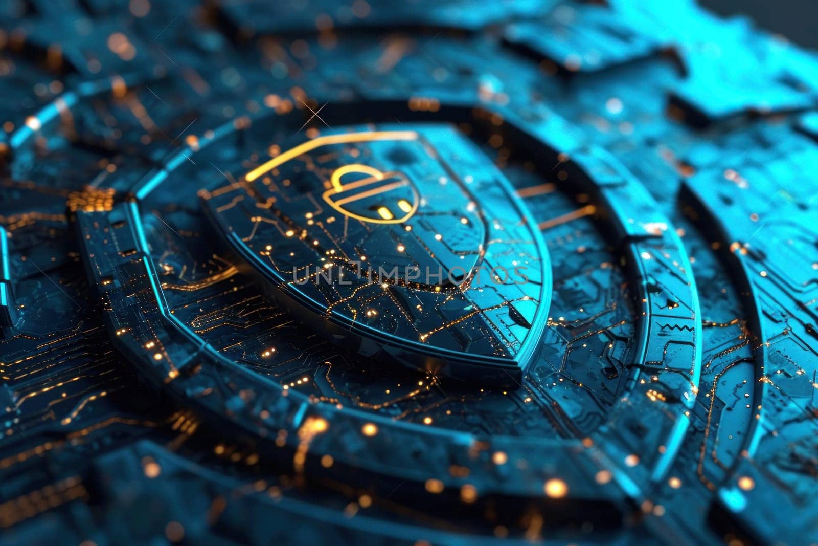 Abstract cyber shield symbolizing strong online protection. Generative AI.