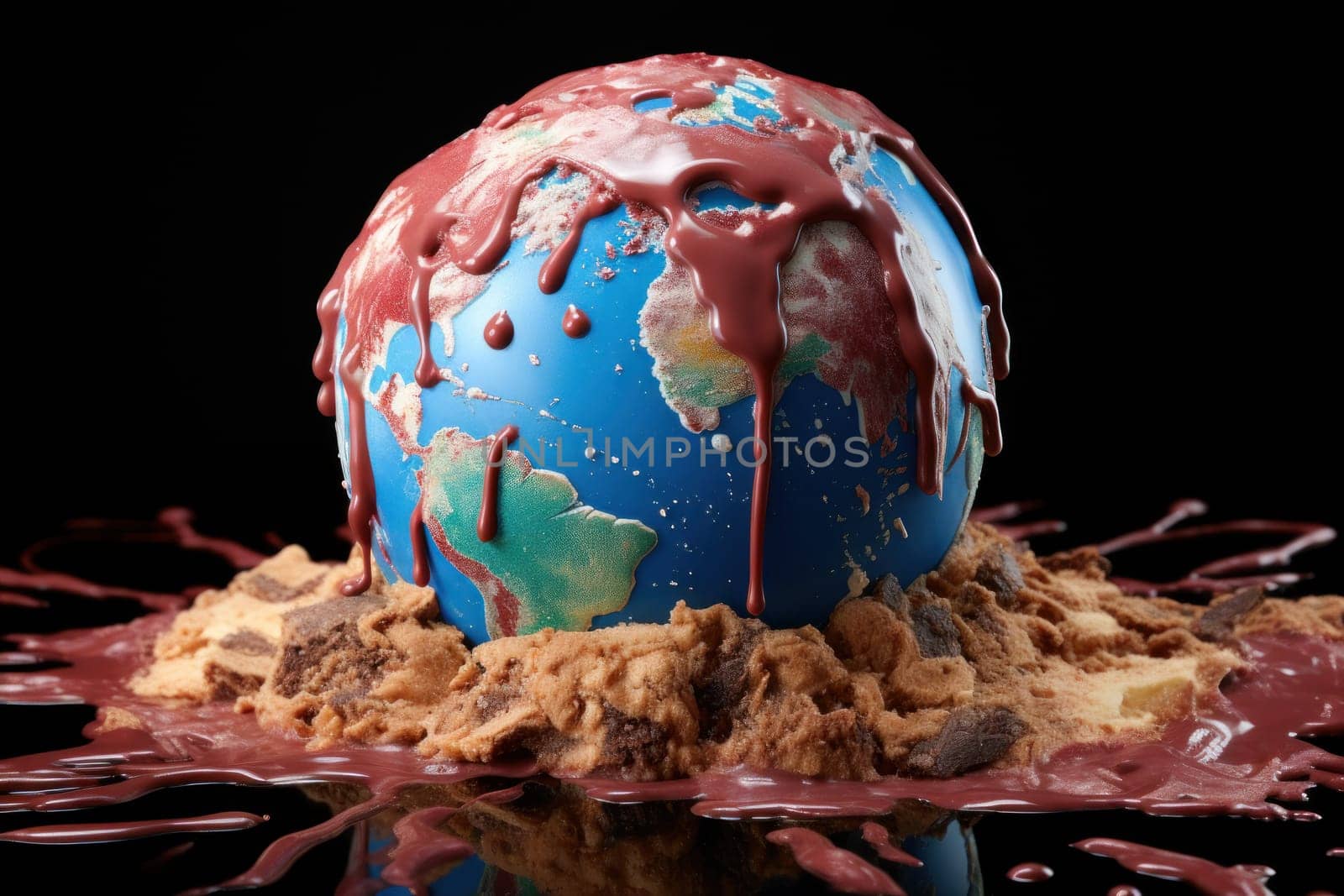 Global Warming Concept, Planet earth represented by an melting ice cream. Generative AI.