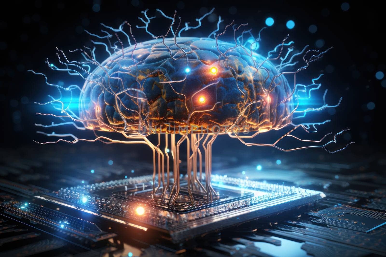 Concept Brain combined or merged technology Artificial Intelligence. Generative AI.