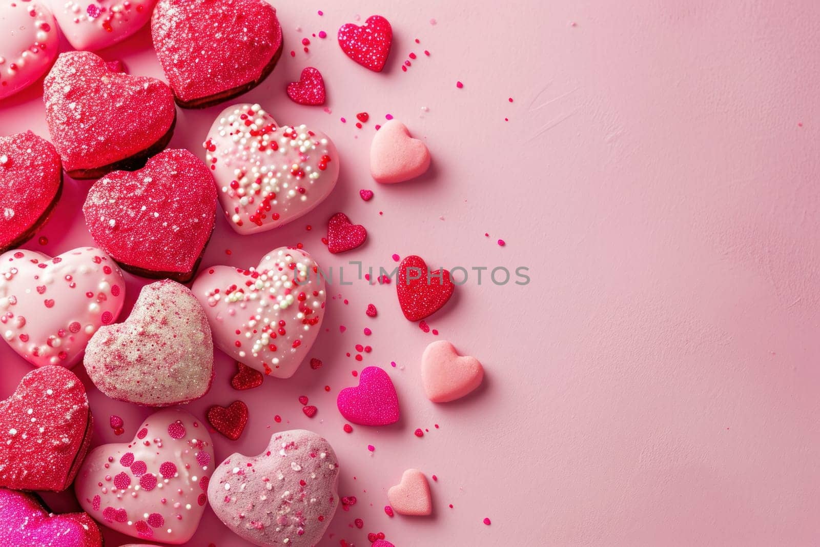 Valentine's day event card cute and pink style, copy space for text. Generative AI.