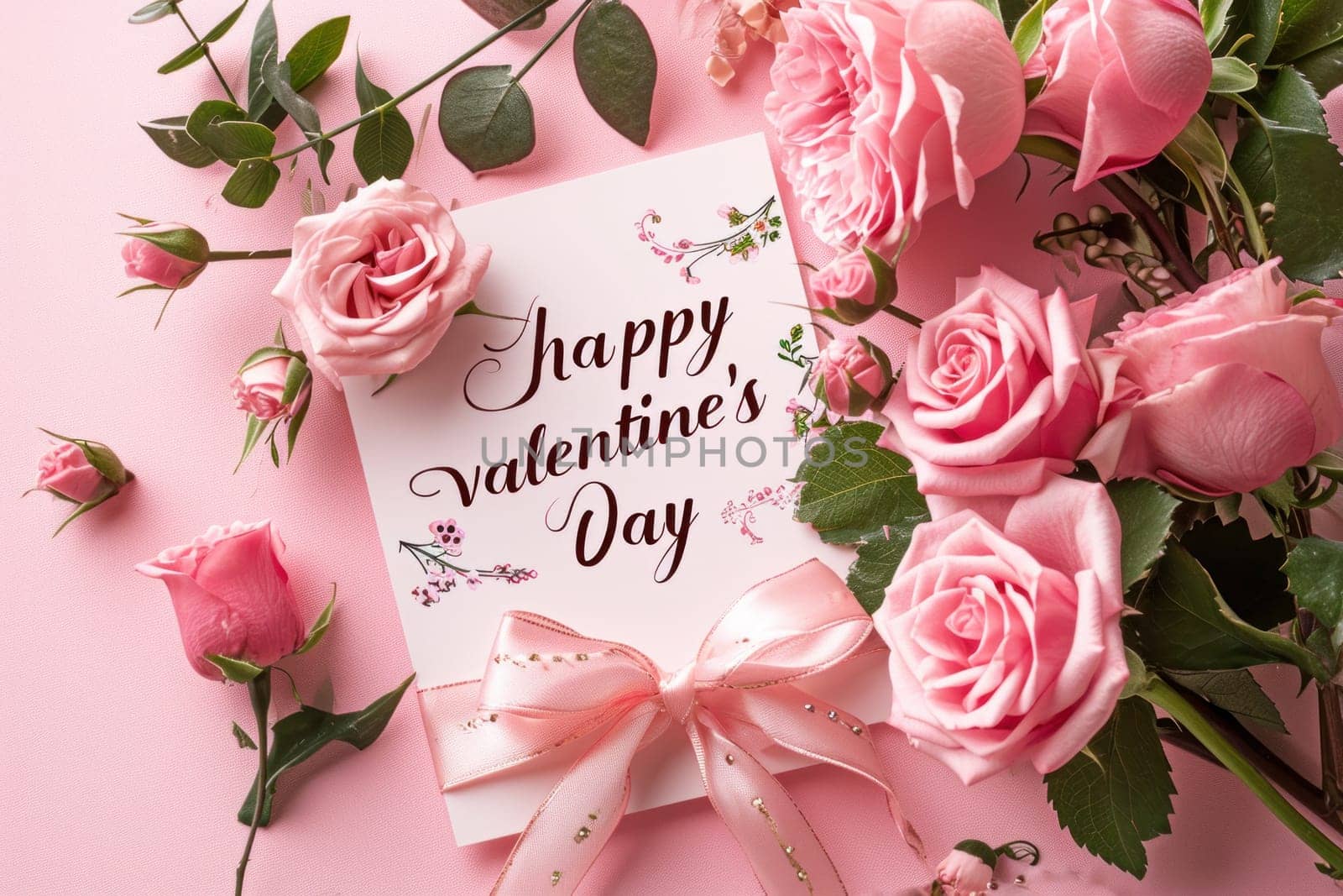 Happy valentine's day event card that say happy valentine's day cute and pink style. Generative AI by golfmerrymaker