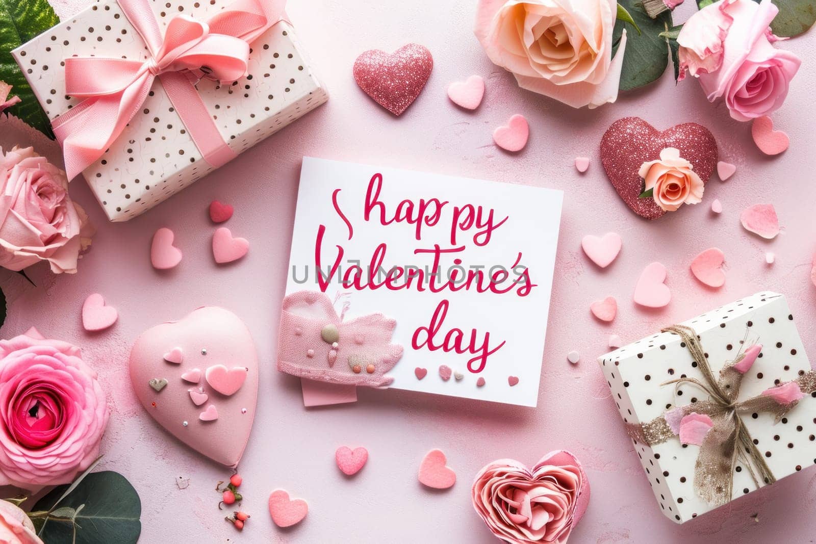 Happy valentine's day event card that say happy valentine's day cute and pink style. Generative AI by golfmerrymaker