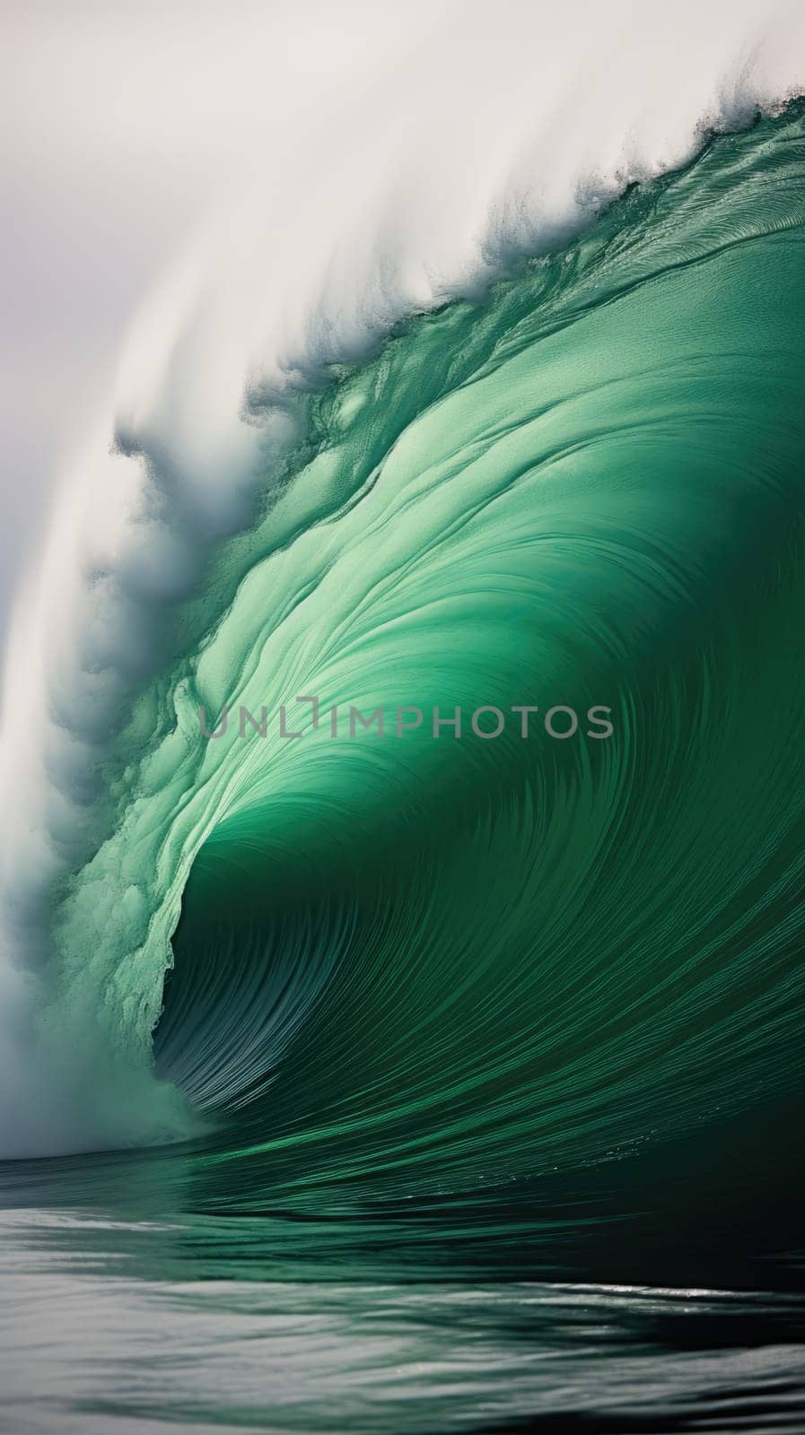 Ocean wave at wind. Huge wave breaking with a lot of spray and splash. Sea water background