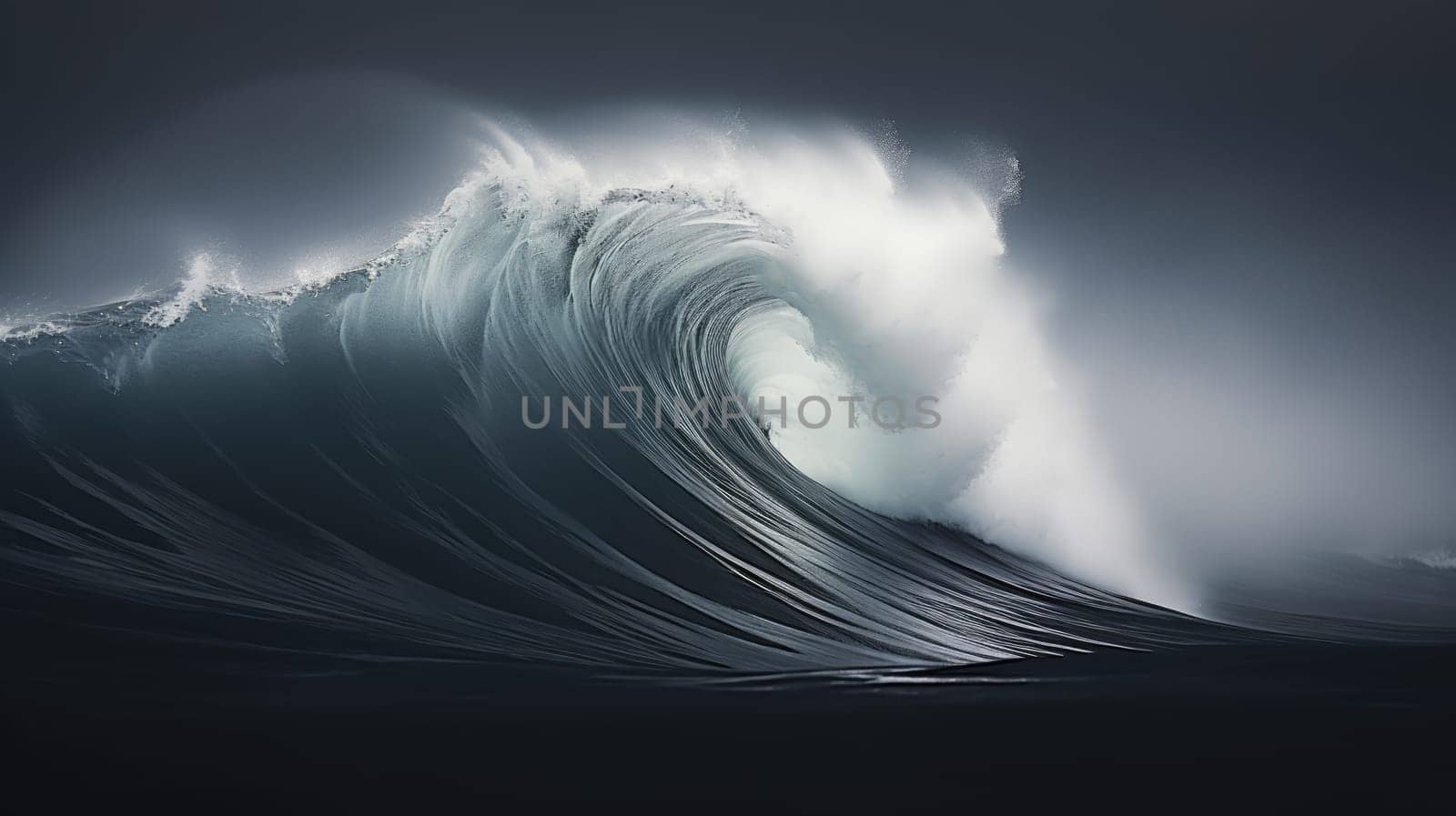 Ocean wave during storm. Huge wave breaking with a lot of spray and splash. Sea water background