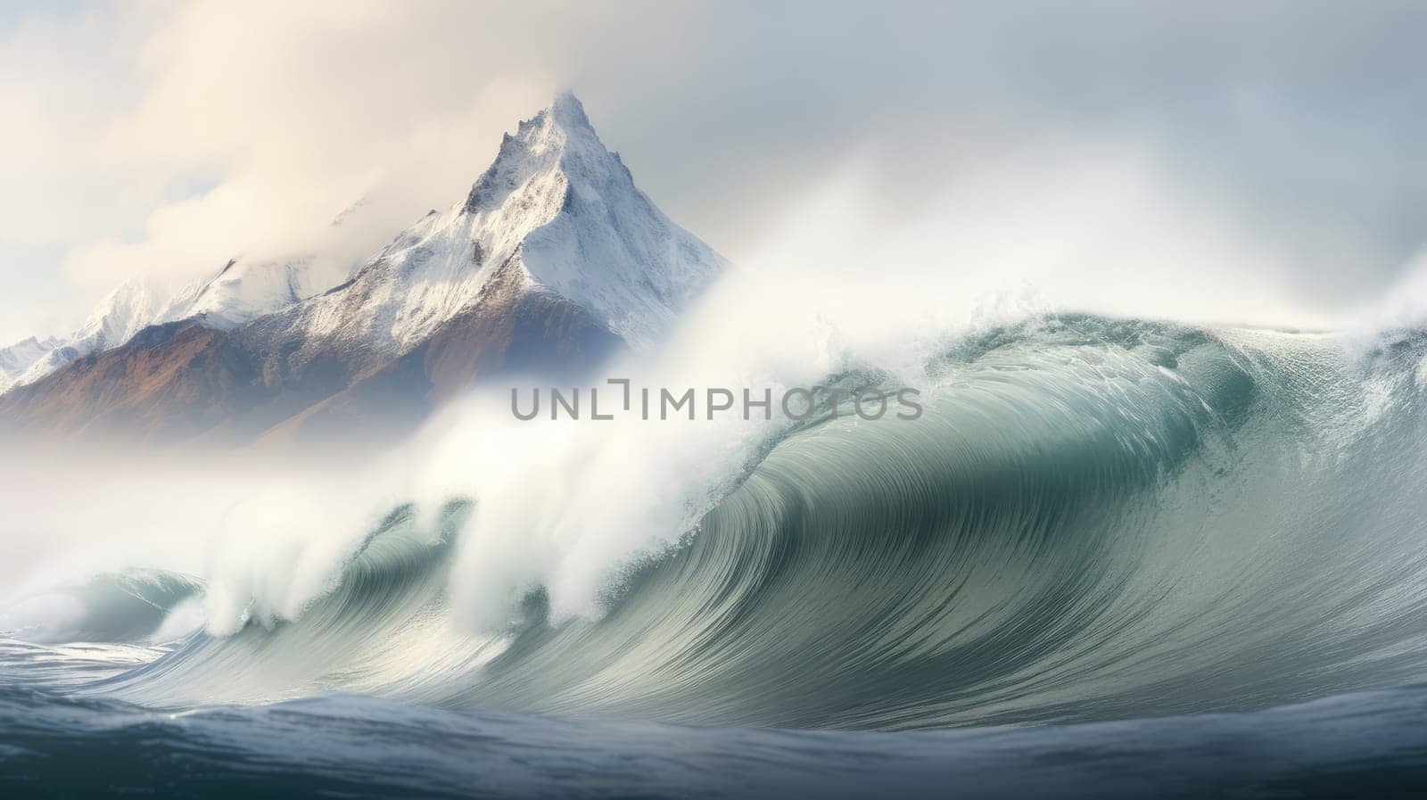 Ocean wave during storm. Huge wave breaking with a lot of spray and splash. Sea water background