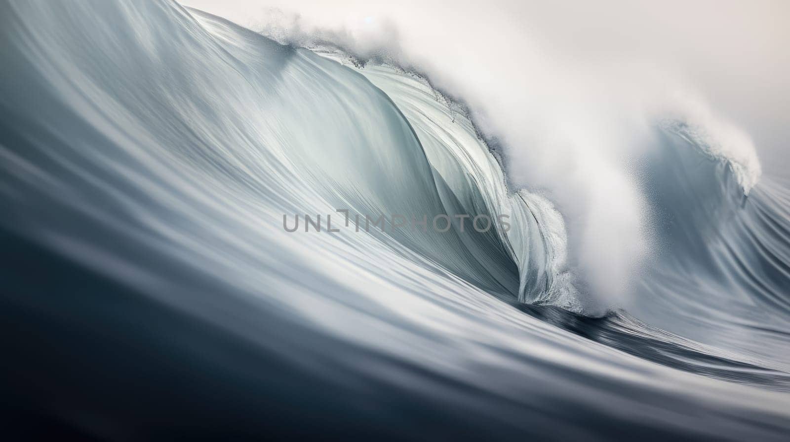 Ocean wave at wind. Huge wave breaking with a lot of spray and splash. Sea water background