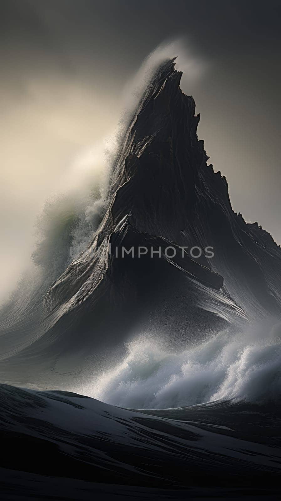 Ocean wave during storm. Huge wave breaking with a lot of spray and splash. Sea water background