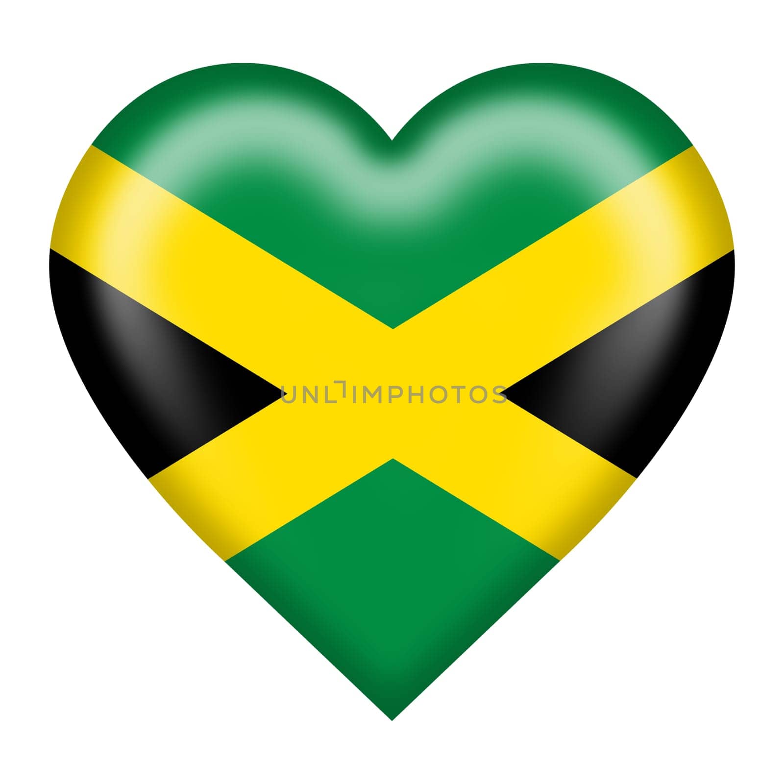 A Jamaica flag heart button isolated on white with clipping path