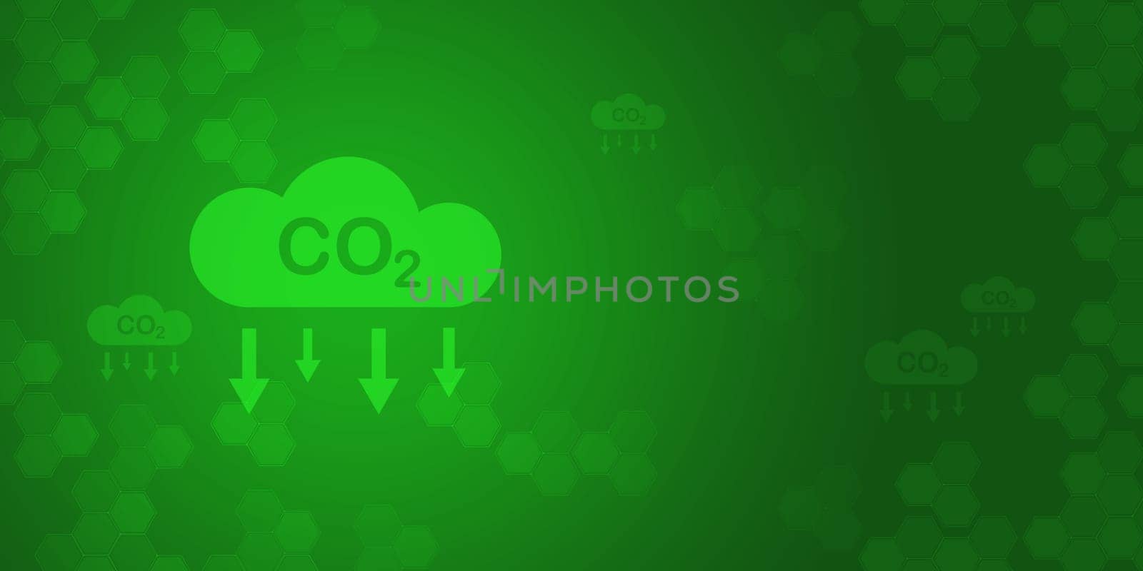 Reduce CO2 emissions to limit climate change and global warming, Low greenhouse gas levels, decarbonize, net zero carbon dioxide footprint, abstract green background. by Unimages2527