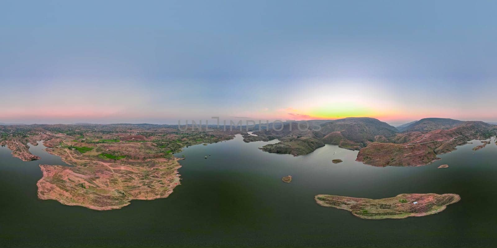 aerial drone panoramic shot Alsigarh lake Rayta bahubali aravalli hills just outside udaipur a fast growing tourist spot in the city of lakes tourist spot in Rajasthan by Shalinimathur