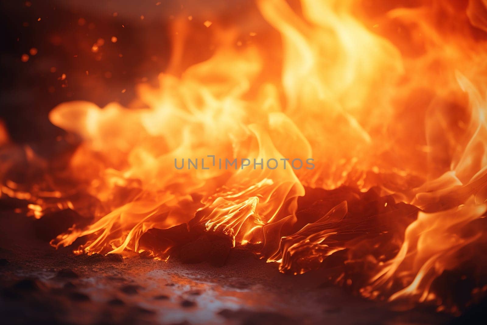 Vivid close-up of a blazing fire with dynamic flames, ideal for themes related to energy, warmth, cooking, or outdoor activities. Generative AI