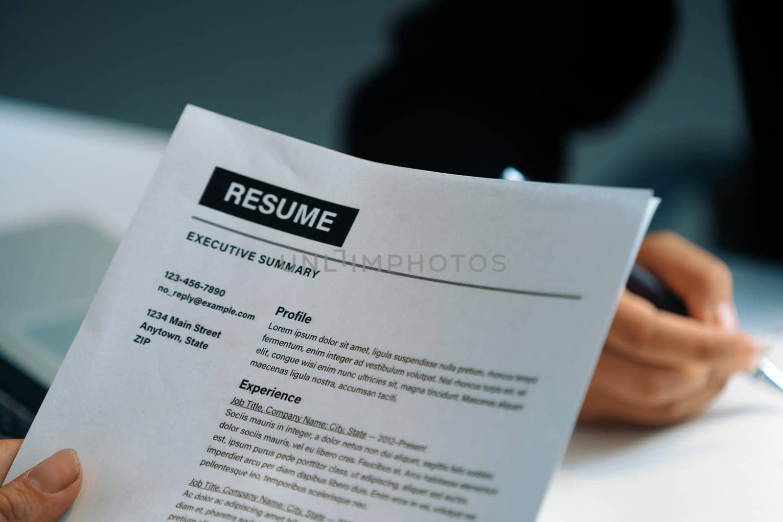 Human resources department manager reads CV resume uds by biancoblue