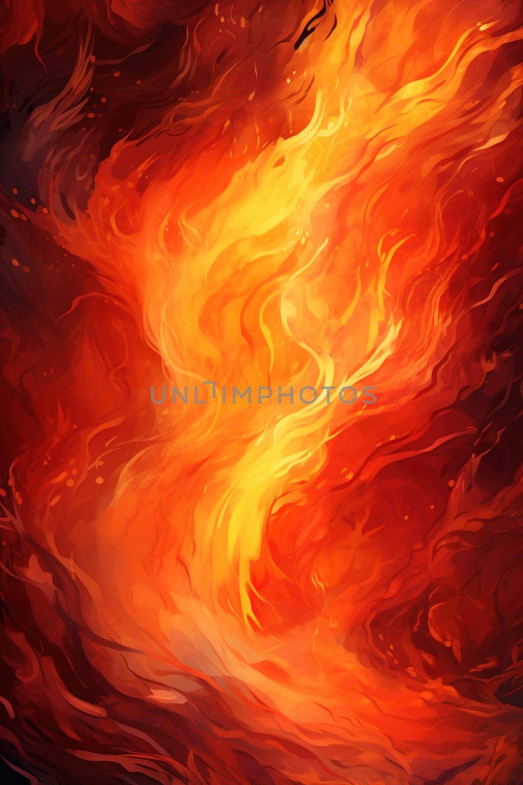Abstract fiery background with swirling orange and red flames, perfect for dynamic and energetic design themes or creative projects. Vertical stylized fire backdrop. Generative AI